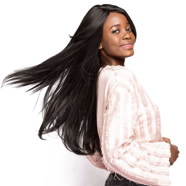 

straight lace front wig with bangs 130 density virgin brazilian human hair wigs for women 8-24 inch, Black;brown