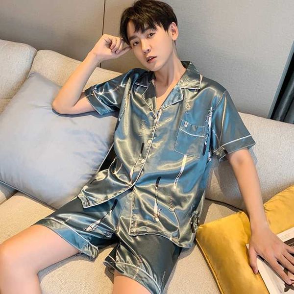 

plus size5xl men satin silk pajamas sets summer shorts male pijama casual home clothing pyjama homme pijamas hombre pigiama uomo, Black;brown