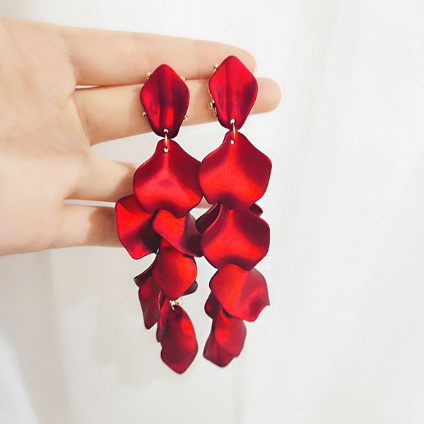 

korea exaggerated red petal tassel long drop earrings for women fashion temperament dangle pendientes wedding ear accessories, Silver