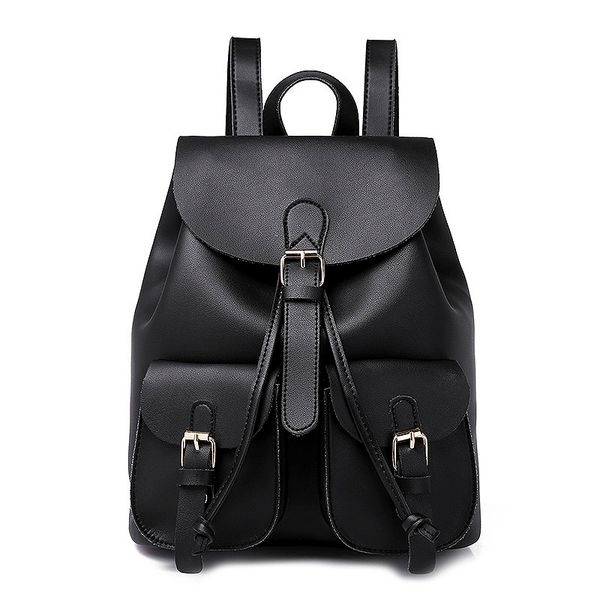 

vintage ladies leather backpack drawstring pleated backpack, black