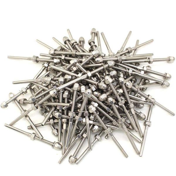 

100 pcs stainless steel handrail railing cable tensioner threaded stud end fitting for 1/8 inch cable wire