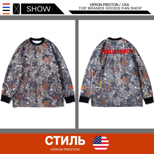 

Mens 2019 Luxury Designer Clothes European and American Hip Hop Popular Logo HERON PRESTON Long Shirt Camouflage Long Sleeve T-shirt