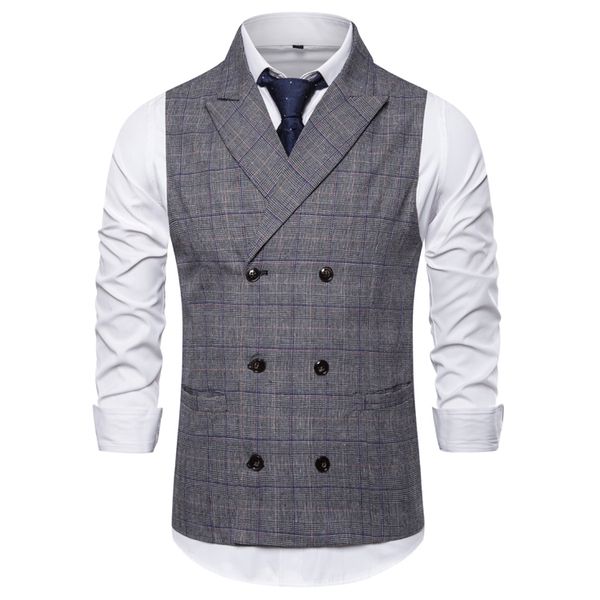 

mens suit vest new men's casual double-breasted checked waistcoat, Black;white