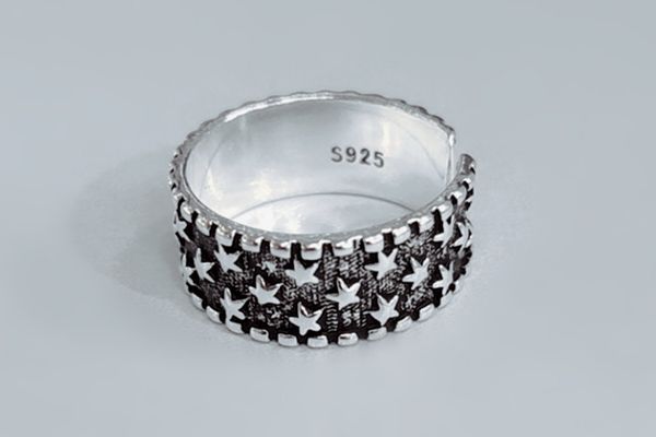 

Fashion personality Pentagram star open ring female hip hop retro made old All Star Silver Ring Jewelry