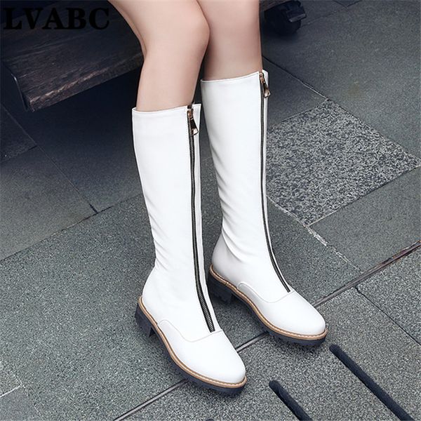 

women's boots 2020 round toe front zipper warm fur casual mid calf boots pu leather low heel fashion autumn winter women shoes, Black