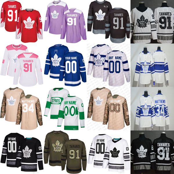 

men womens youth s-6xl/ custom 91 tavares 34 matthews 16 mitch marner william nylander st. pats all stars toronto maple leafs hockey jersey, Black;red
