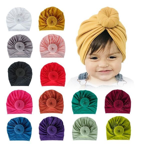 Cap Beanie bebê moda bebê Donut Chapéus recém-nascido Elastic Kniting Hat Unisex Bola Knot indiana Turban criança coloridos Chapéus 18 cores