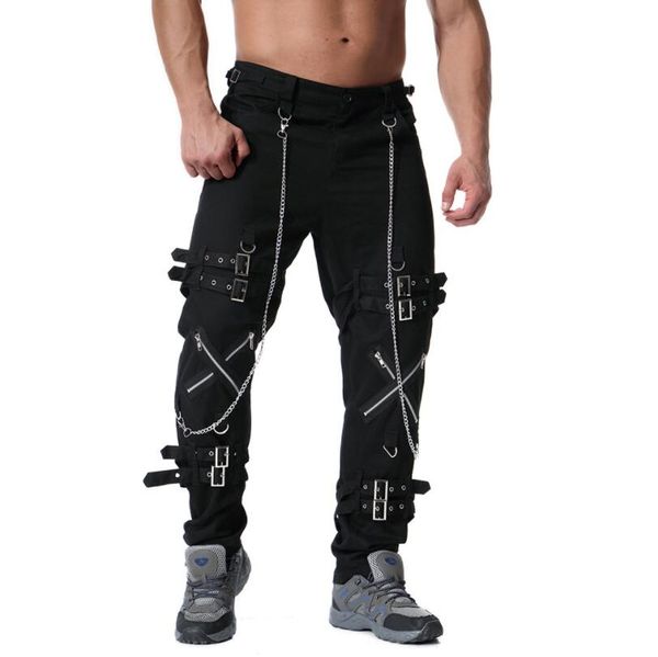

2020 devil fashion punk men's detachable pants steampunk gothic black individual zipper decoration trousers man casual cotton pants w48