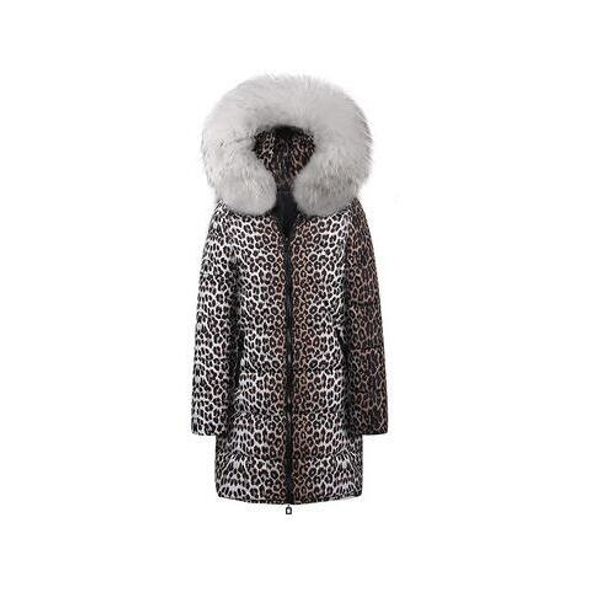 

womens designer long down coat leopard pattern thick jackets printing womens winter fur collar hooded clothes 7 styles 1, Black