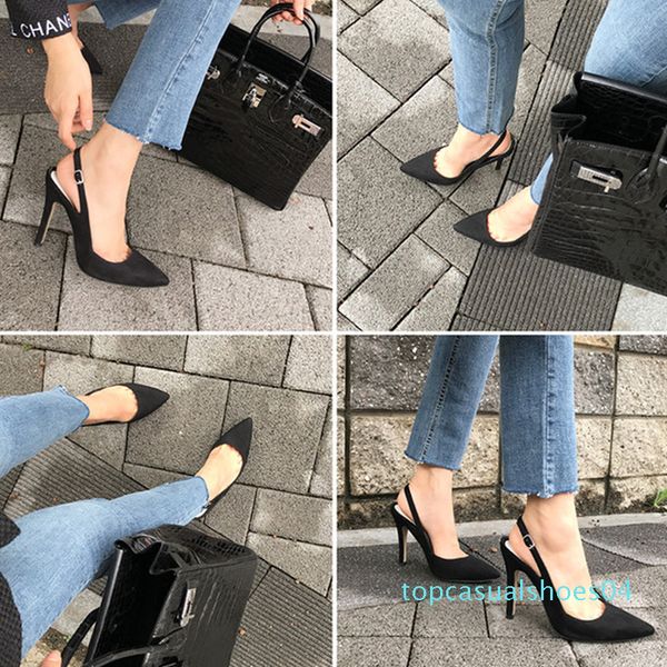 

women sandals shoes female thin high heels flock point toe sandals summer casual woman pumps party fashion large size 2020 new t04, Black