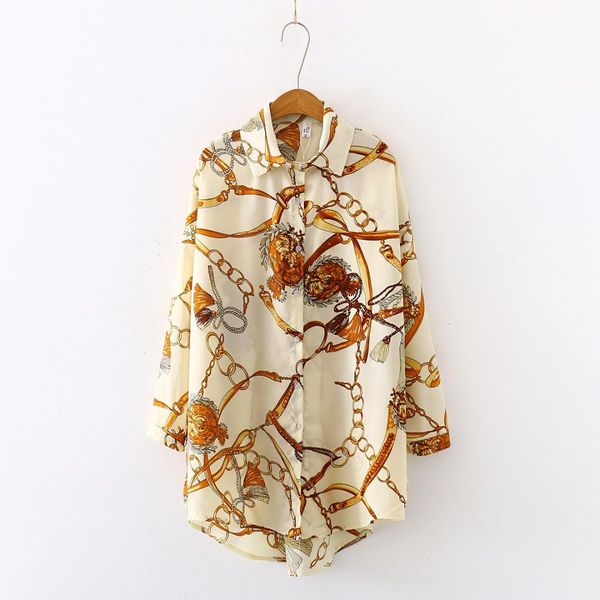 

female clothing womens long sleeve shirts dress summer new fashion chiffon ladies blouses casual breathable print, White