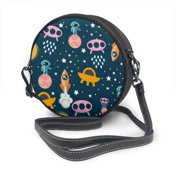 

space planets rockets flying saucers aliens astronauts round shoulder bag small women fashion summer messenger crossbody bags