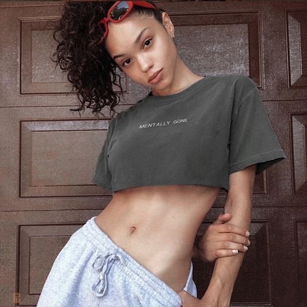 

2019 style women's multi-color cotton letter small embroidery navel short-sleeved t-shirt female 2019 style women's multi-color co, White