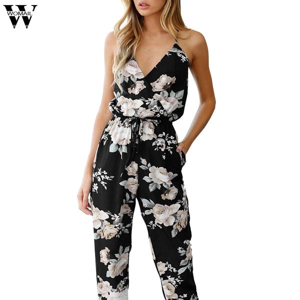 

womail bodysuit women summer fashion casual sleeveless v-neck floral printed playsuit party trousers jumpsuit s-xxxl dropship m6, Black;white