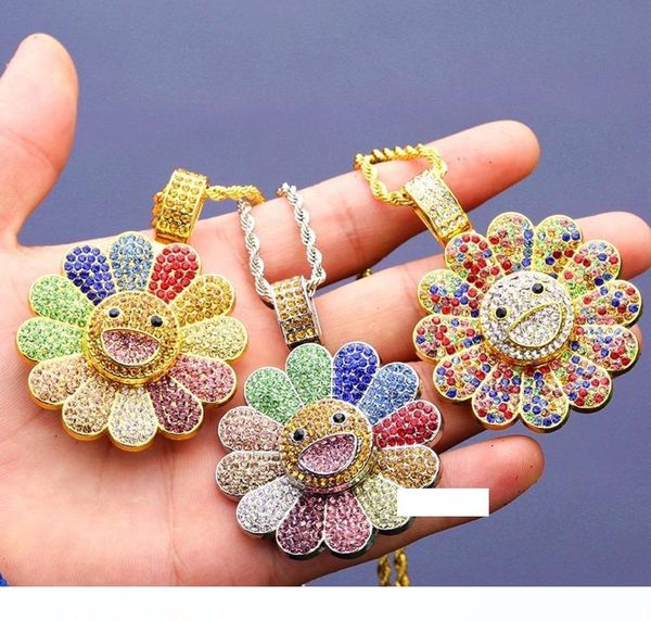 

золото вращающийся подсолнечное mens ожерелье хип-хоп ювелирных изделий ожерелья женщин способа iced out ожерелье, Silver