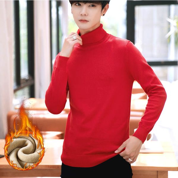 

pullover sweater men new fashion winter turtleneck fleece sweater knitted mens big size 5 colors thick undershirt, White;black