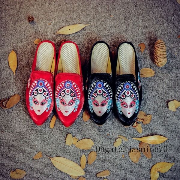 

новый старый пекин остроконечная вышивка древний ветер хань одежда женщины прохладный перетащить вышивка на низком каблуке сандалии мюллер о, Blue;gray