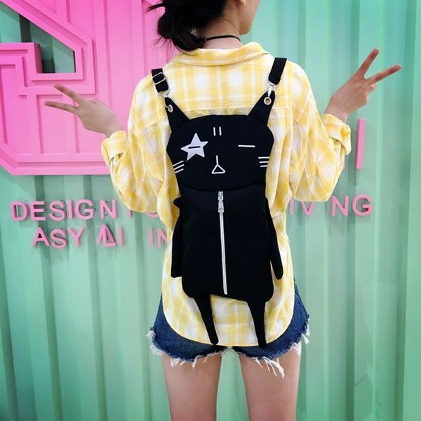 

lovely canvas backpack cute cartoon cat back pack women casual students black school bags casual cute rucksack bookbags xa0034