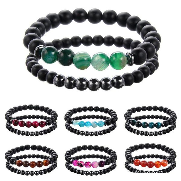 

lovers bracelet set mens bead bracelets beads bangle natural black stone bangles women men fashion jewelry