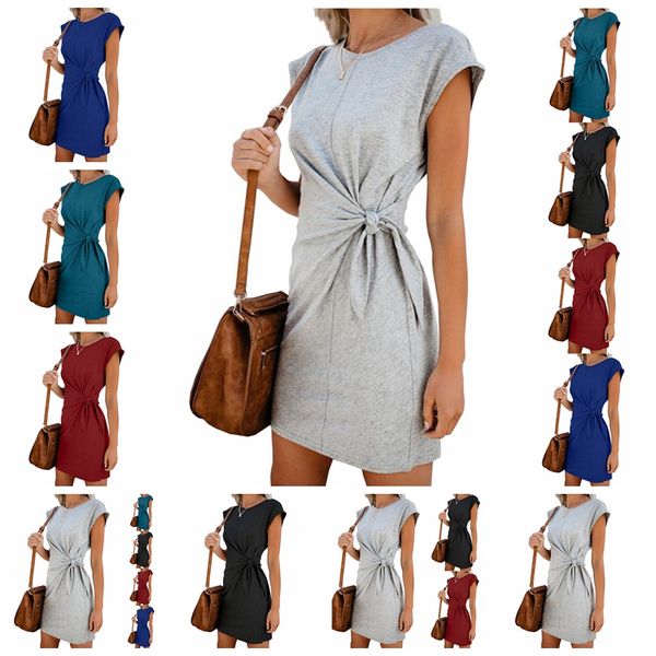 

2021 европейский весной и летом случайные короткими рукавами улицы сплошной цвет вокруг шеи свитер платье, поддержка смешанной партии, Black;gray