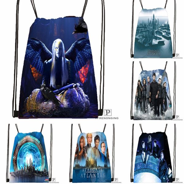 

custom stargate atlantis drawstring backpack bag cute daypack kids satchel (black back) 31x40cm#180531-03-59