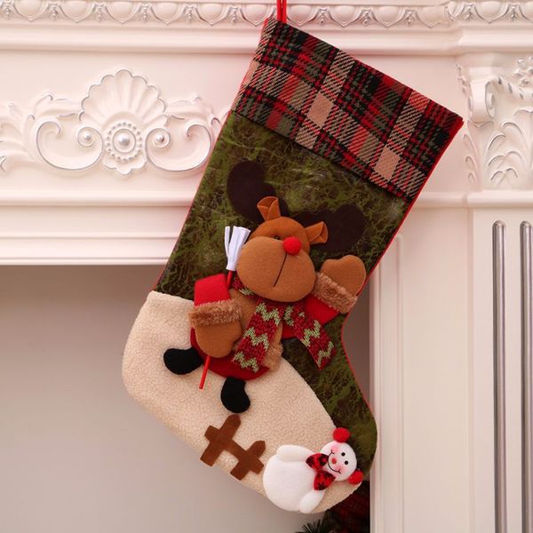 

2019 christmas decor party decorations santa claus gift large plain christmas stocking santa claus sock plaid home xmas bags