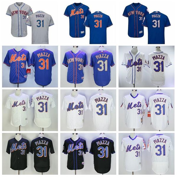 

men baseball vintage 31 mike piazza jersey retire 2000 bp pullover flexbase cool base pinstripe stitched team color blue black white beige