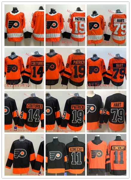 

philadelphia flyers carter hart jersey 11 travis konecny 14 sean couturier 19 nolan patrick philadelphia flyers 2019 stadium series jersey, Black;red