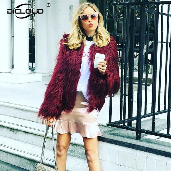 

2018 winter outfit faux женщин пальто шерсти куртки cozy пушистый зимы женщин куртки пальто новый цвет вино красный розовый плюс размер 4xl, Black