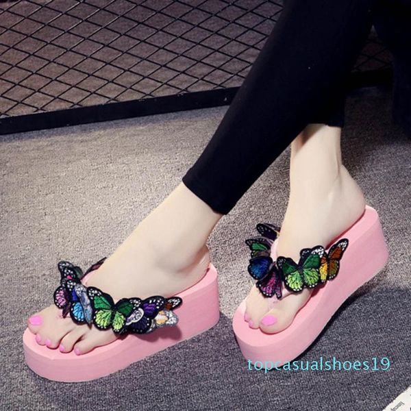 

beauty flower sandals garden shoes handmade butterfly slippers hawaiian beach sandals summer women flip flops t19, Black