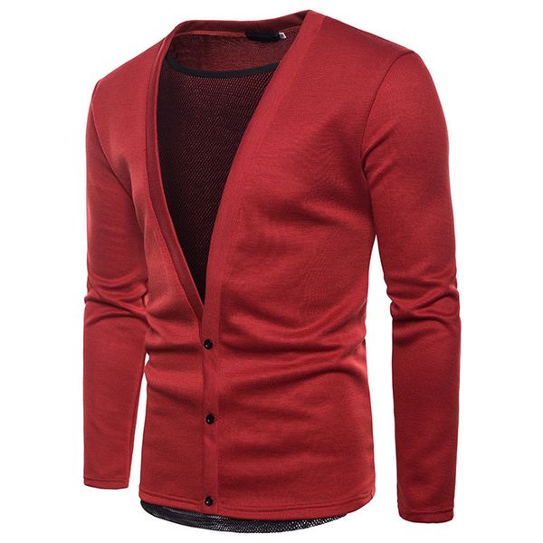 

fashion men's long sleeve cardigan mesh patchwork sweaters jumper knitted deep v-neck button sweater knit slim fit clothes, White;black