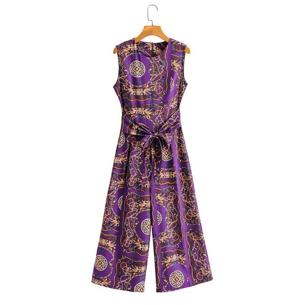 

new chain printing sleeveless lace-up slimming jumpsuit, Black;white