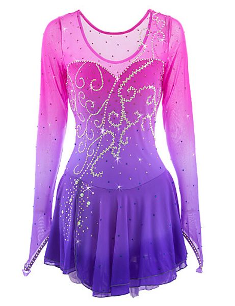 

red figure skating dress long-sleeved ice skating skirt spandex women's girl's, Black;red