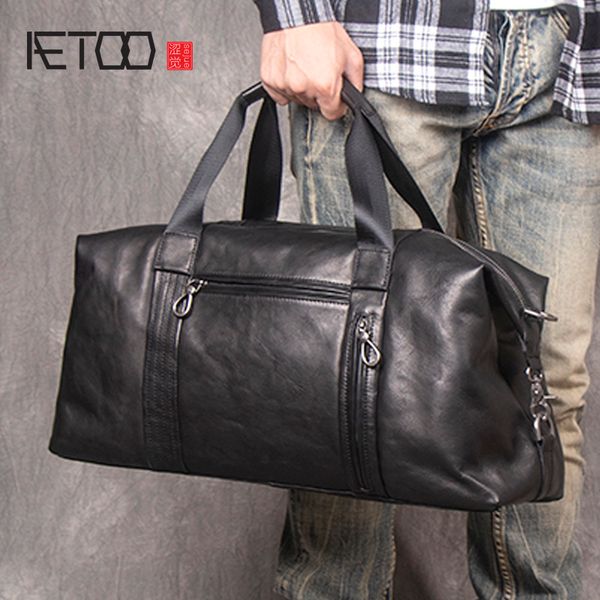 

aetoo кожаная сумка мужская крупнотоннажная дорожная сумка растительного дубления головной слой воловьей кожи плечо диагональная сумка легки