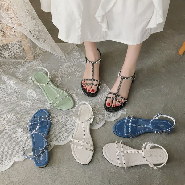 

бежевые сандалии пряжка ремень четких heels 2020 летней распродажи обуви женщин черноморской дама гладиатор сандалия женщины flat lady, Black