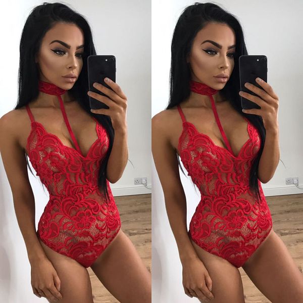 

women lingerie lace underwear nightwear v-neck bodysuit, Black;white