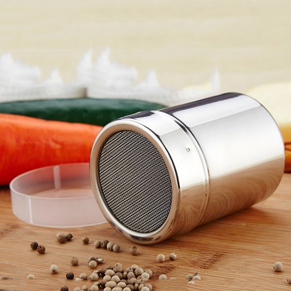 

pportable stainless steel chocolate shaker icing sugar powder flour powder cocoa coffee sifter shakers with cover p
