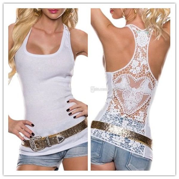 

2020 summer womens lace vest sleeveless tank tee crochet back hollow-out woman pink tank camisole lace black & white waistcoat