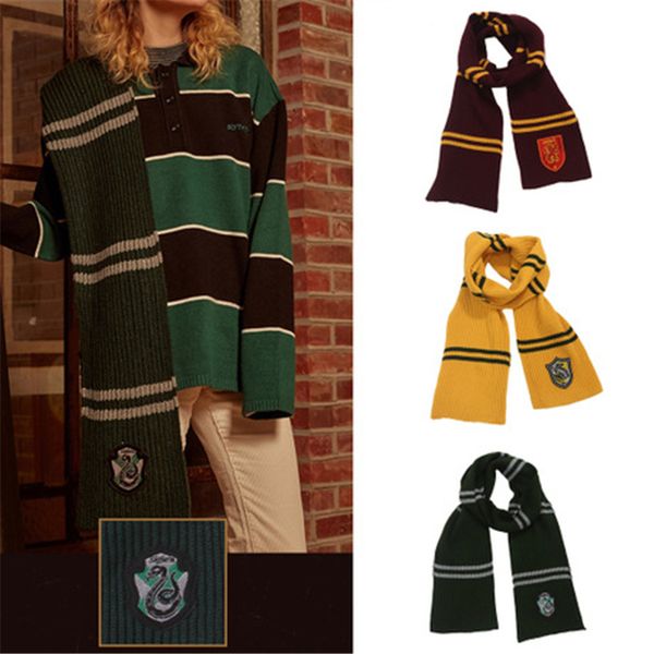 

harry potter scarves girls gryffindor slytherin shawl striped badge wraps embroidery college pashmina winter neckerchief fj491, Red;brown