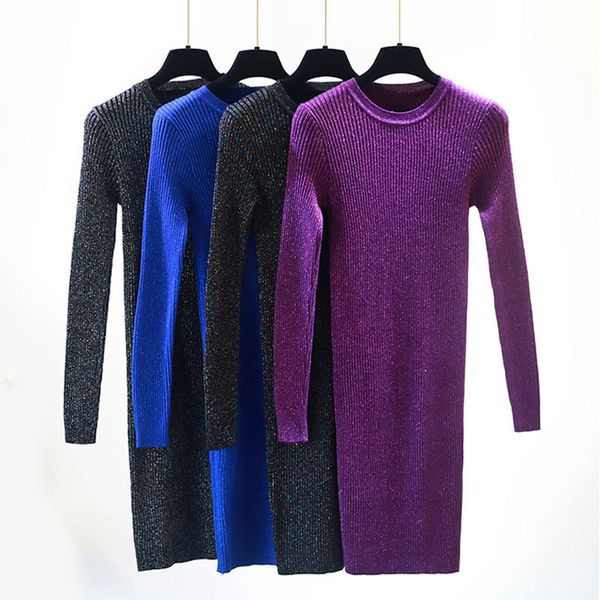 

женская одежда зима платье 2019 теплой осень зима сексуального свитера платье o шеи блестящей свитер платье мини женской твердая basic knit, Black;gray