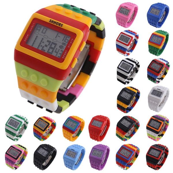

children's watches digital led chic colorful constructor blocks sports kids watches wrist boys student watch gift tnbwf, Blue