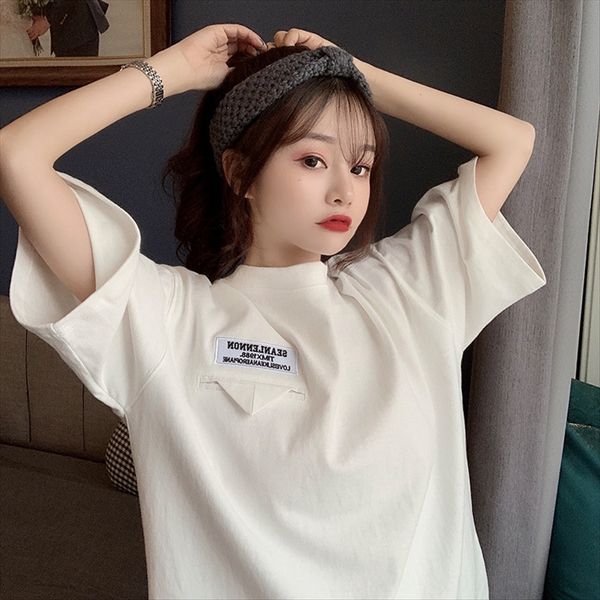 

chic jacket short-sleeved t-shirt women's loose ins fashion super fire harajuku style all-match weird jacket body tie, White