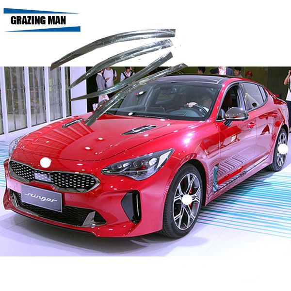 

4 chrome aluminum alloy car window visor wind deflector sun rain guard defletor for stinger 2017