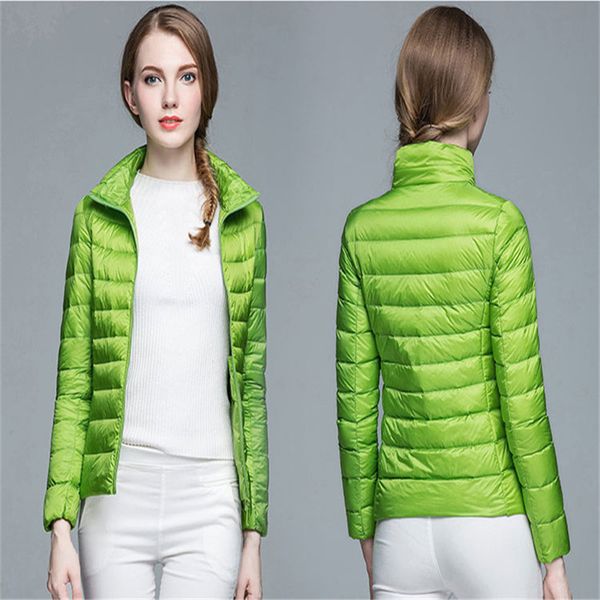 

2019 white duck down winter thin short slim fit down jacket women's plus-sized korean-style stand-collar-style thin jacket, Black;white