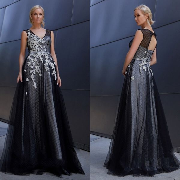 

2019 элегантный мать невесты платья v шеи без рукавов кружева аппликации вечерние платья длиной до пола плюс размер свадебное платье для гос, Black;red