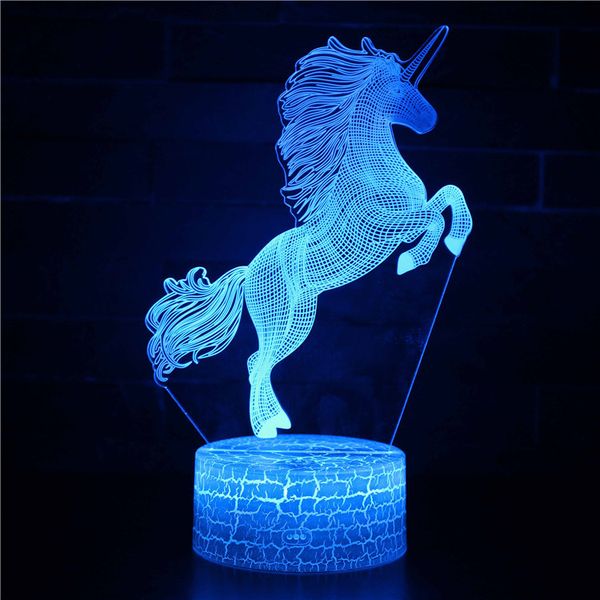 

horse small 3d night lights new electronic gift bedside table 3d lamp white base lovely 7 color change 3d kids lamp