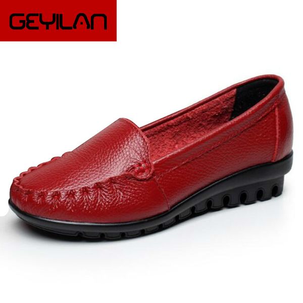 

2019 women genuine leather shoes casual slip-on ballet women flats cut out solid moccasins ladies shoes spring summer size 35-43, Black
