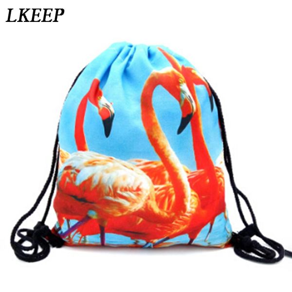 

flamingo printing drawstring сумки дети дети девочка рюкзаки езда рюкзак мода струнные мешки плеча 2018 новые