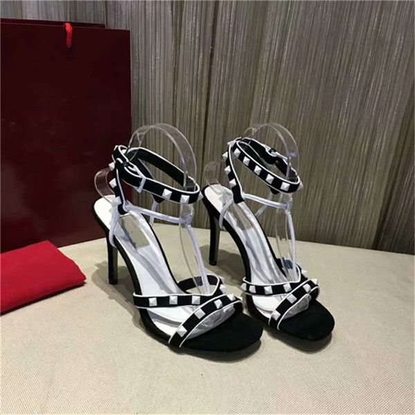 

high heel sandals fashion women outdoor shoe lace-up sandals gift for girl friend reception prom color rivets casual shoes, Black