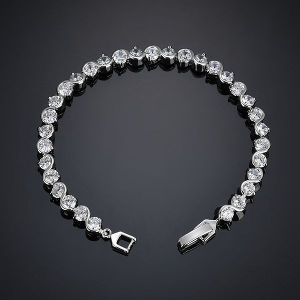 

fashion brands cubic zircon tennis braclets for bridal wedding nickel plating women jewelry bracelet bijoux gift, Black